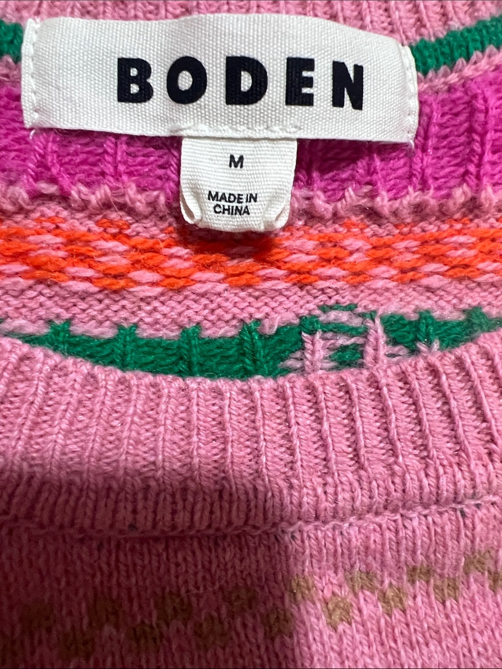 Boden Edie Fair Isle Pink Birds Sweater Women’s Size M - Picture 7 of 9